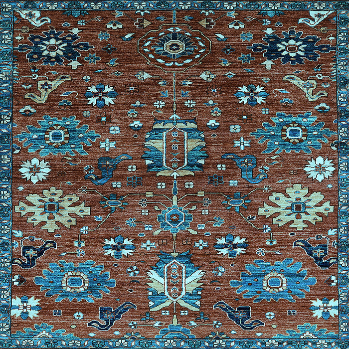 Square Machine Washable Oriental Light Blue Industrial Rug, wshurb2347lblu
