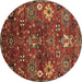 Round Machine Washable Oriental Brown Industrial Rug, wshurb2347brn