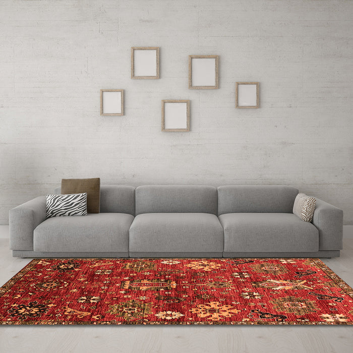 Machine Washable Oriental Orange Industrial Area Rugs in a Living Room, wshurb2347org