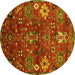 Round Machine Washable Oriental Yellow Industrial Rug, wshurb2347yw