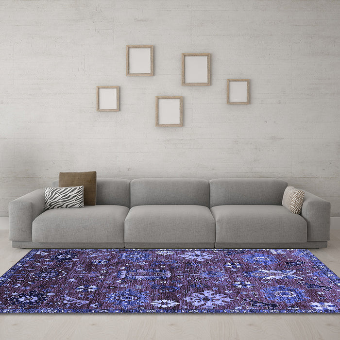 Machine Washable Oriental Blue Industrial Rug in a Living Room, wshurb2347blu