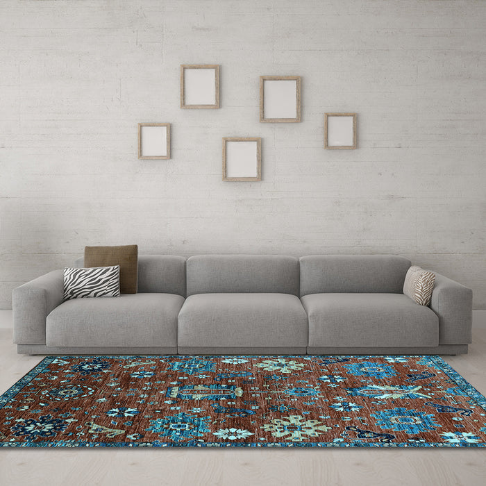 Machine Washable Oriental Light Blue Industrial Rug in a Living Room, wshurb2347lblu