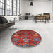 Round Mid-Century Modern Rose Purple Oriental Rug in a Office, urb2347