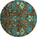 Round Machine Washable Oriental Turquoise Industrial Area Rugs, wshurb2347turq