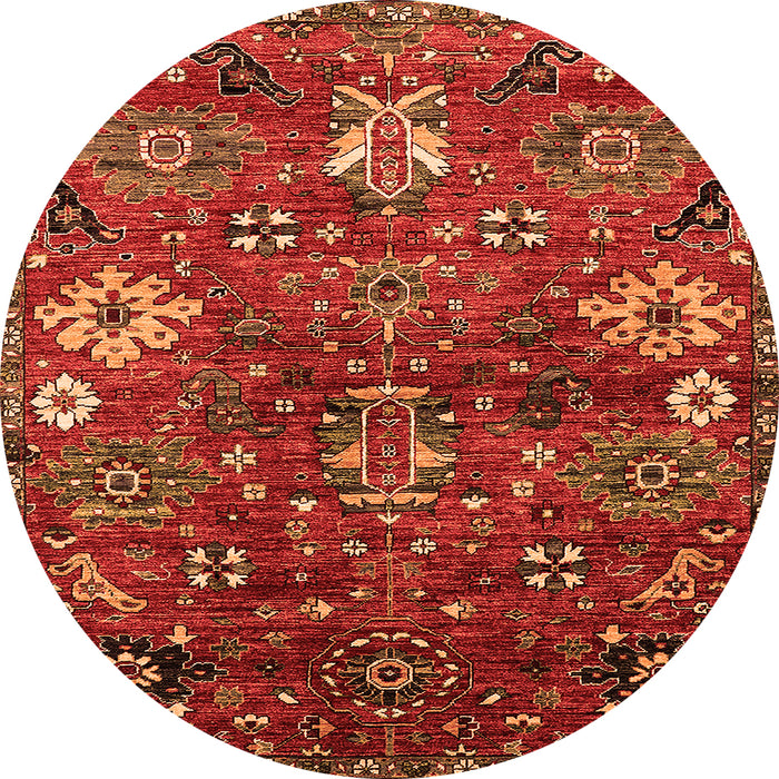 Round Machine Washable Oriental Orange Industrial Area Rugs, wshurb2347org