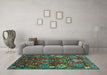 Machine Washable Oriental Turquoise Industrial Area Rugs in a Living Room,, wshurb2347turq