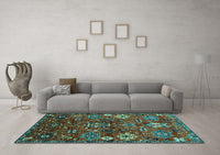 Machine Washable Oriental Turquoise Industrial Rug, wshurb2347turq