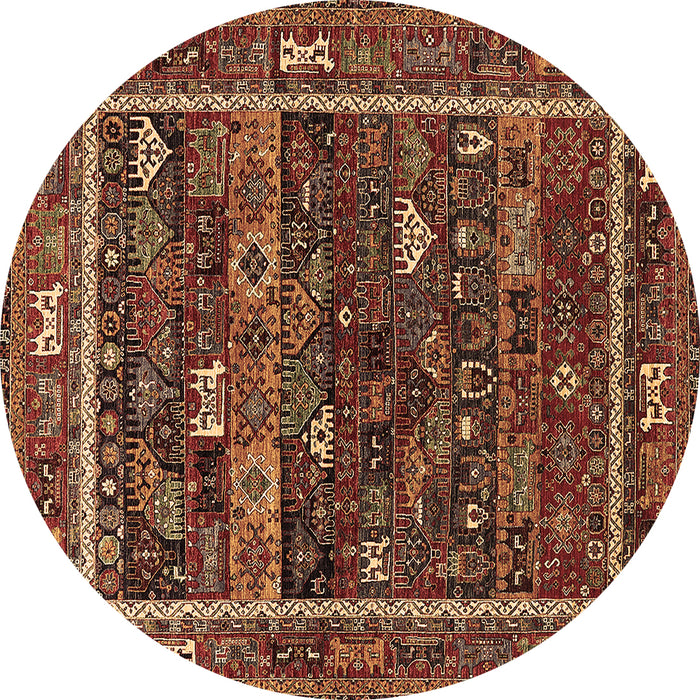 Round Machine Washable Oriental Brown Industrial Rug, wshurb2348brn