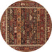 Round Machine Washable Oriental Brown Industrial Rug, wshurb2348brn