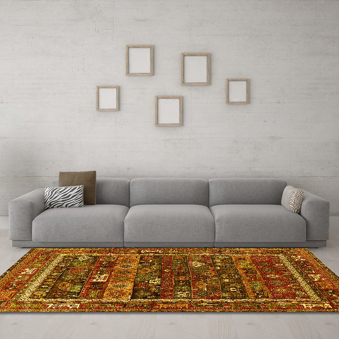 Machine Washable Oriental Yellow Industrial Rug in a Living Room, wshurb2348yw