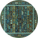Round Machine Washable Oriental Turquoise Industrial Area Rugs, wshurb2348turq