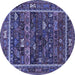 Round Machine Washable Oriental Blue Industrial Rug, wshurb2348blu