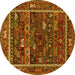 Round Machine Washable Oriental Yellow Industrial Rug, wshurb2348yw