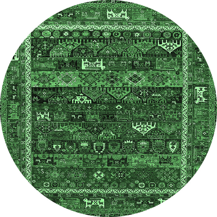 Round Oriental Emerald Green Industrial Rug, urb2348emgrn