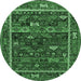 Round Oriental Emerald Green Industrial Rug, urb2348emgrn