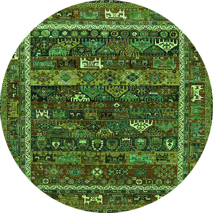 Round Machine Washable Oriental Green Industrial Area Rugs, wshurb2348grn