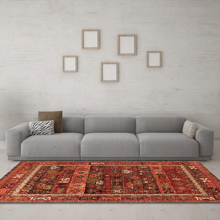 Machine Washable Oriental Orange Industrial Area Rugs in a Living Room, wshurb2348org