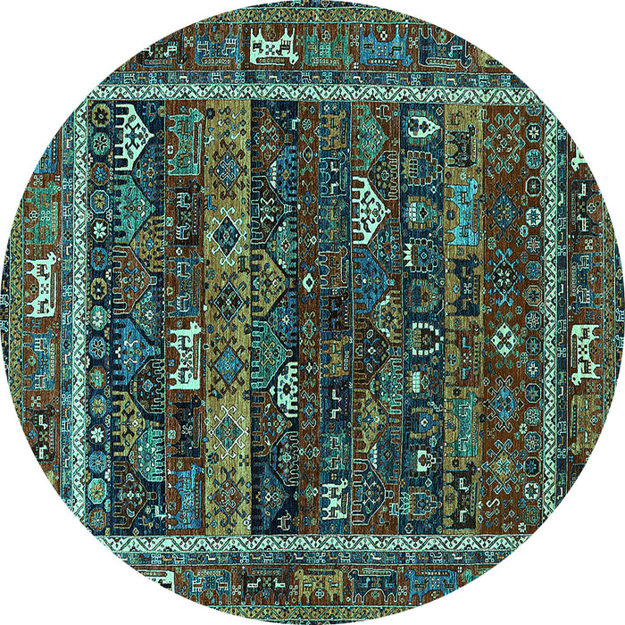 Round Oriental Turquoise Industrial Rug, urb2348turq