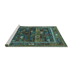 Sideview of Machine Washable Oriental Turquoise Industrial Area Rugs, wshurb2348turq