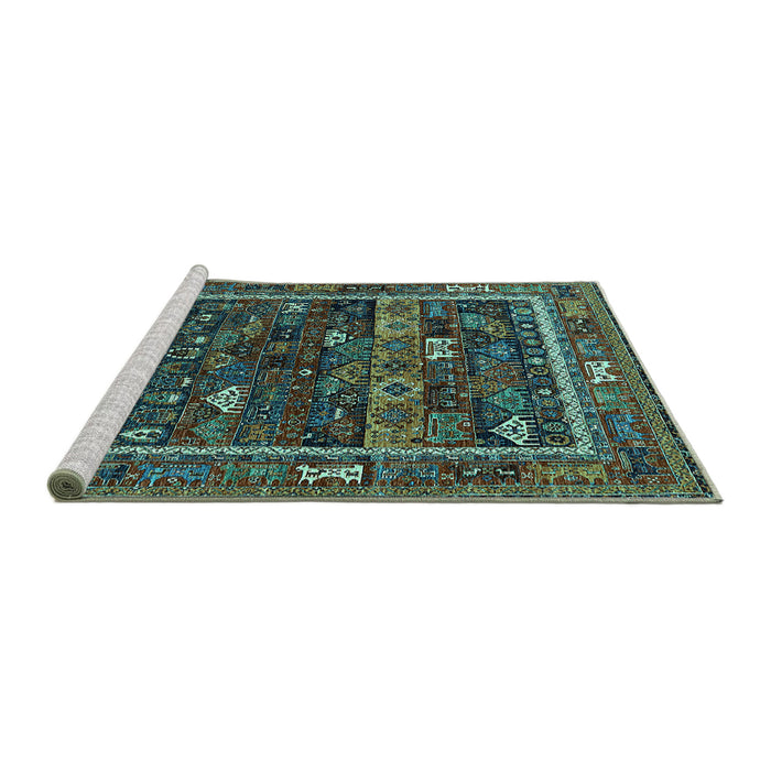 Sideview of Machine Washable Oriental Turquoise Industrial Area Rugs, wshurb2348turq