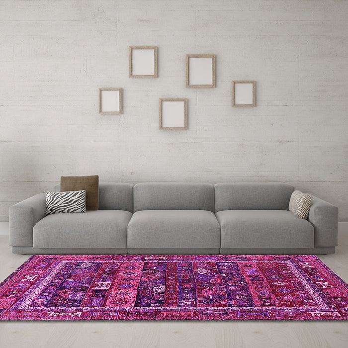 Machine Washable Oriental Pink Industrial Rug in a Living Room, wshurb2348pnk