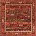 Square Machine Washable Oriental Orange Industrial Area Rugs, wshurb2348org