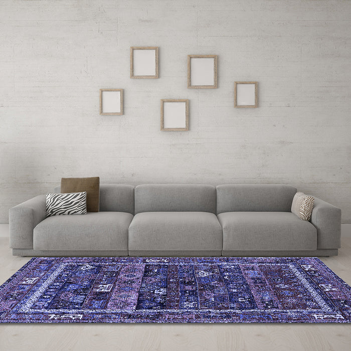 Machine Washable Oriental Blue Industrial Rug in a Living Room, wshurb2348blu