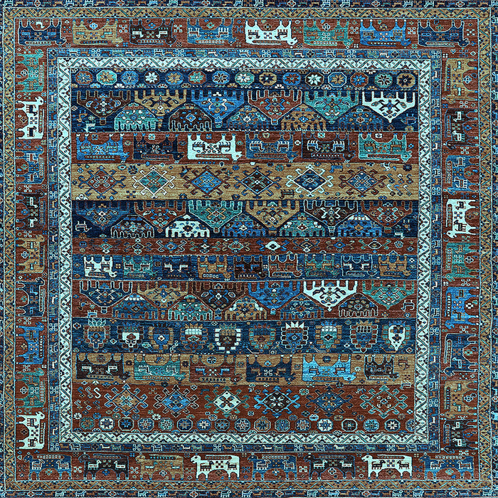 Square Machine Washable Oriental Light Blue Industrial Rug, wshurb2348lblu