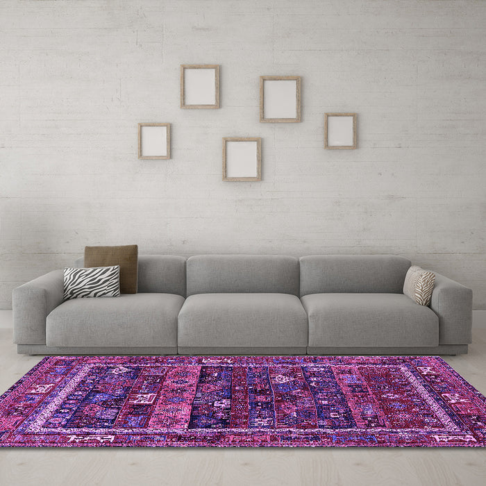 Machine Washable Oriental Purple Industrial Area Rugs in a Living Room, wshurb2348pur