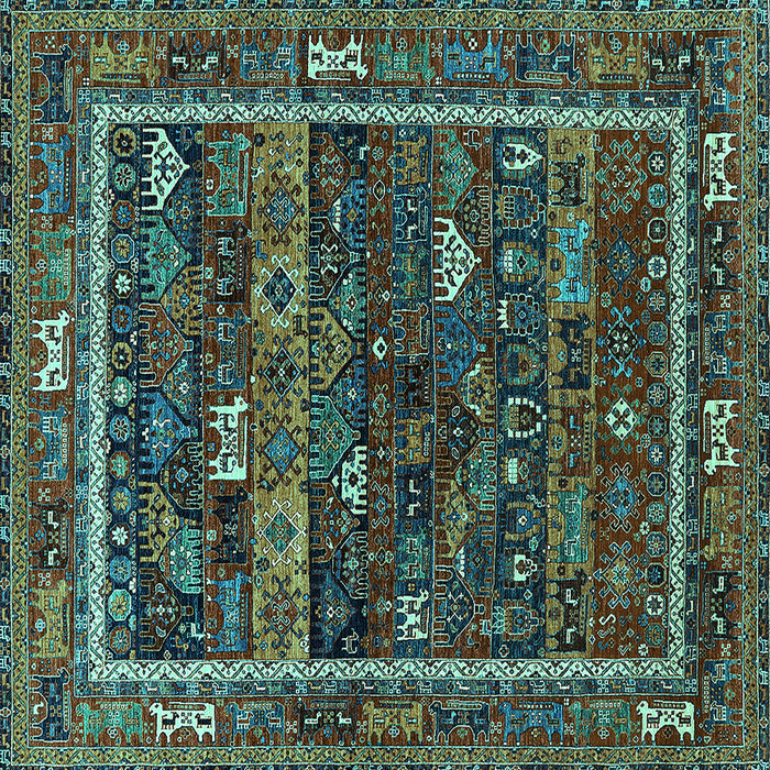 Square Machine Washable Oriental Turquoise Industrial Area Rugs, wshurb2348turq