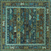 Square Machine Washable Oriental Turquoise Industrial Area Rugs, wshurb2348turq