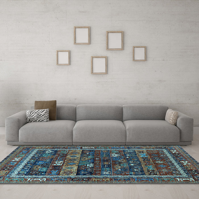 Machine Washable Oriental Light Blue Industrial Rug in a Living Room, wshurb2348lblu