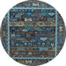 Round Machine Washable Oriental Light Blue Industrial Rug, wshurb2348lblu