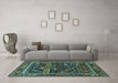 Machine Washable Oriental Turquoise Industrial Area Rugs in a Living Room,, wshurb2348turq
