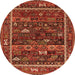 Round Machine Washable Oriental Orange Industrial Area Rugs, wshurb2348org