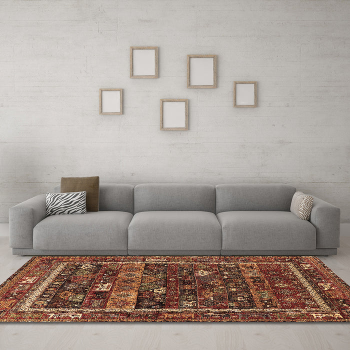 Machine Washable Oriental Brown Industrial Rug in a Living Room,, wshurb2348brn