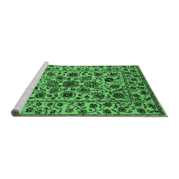 Sideview of Machine Washable Oriental Emerald Green Industrial Area Rugs, wshurb2349emgrn