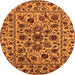 Round Machine Washable Oriental Orange Industrial Area Rugs, wshurb2349org