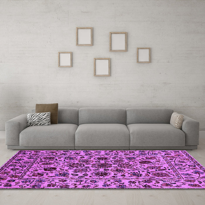 Machine Washable Oriental Purple Industrial Area Rugs in a Living Room, wshurb2349pur