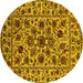 Round Machine Washable Oriental Yellow Industrial Rug, wshurb2349yw