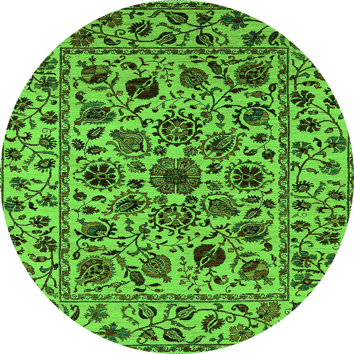 Round Machine Washable Oriental Green Industrial Area Rugs, wshurb2349grn