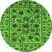 Round Machine Washable Oriental Green Industrial Area Rugs, wshurb2349grn