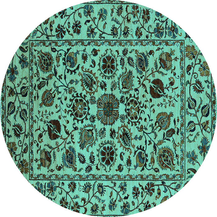 Round Machine Washable Oriental Turquoise Industrial Area Rugs, wshurb2349turq