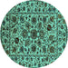 Round Machine Washable Oriental Turquoise Industrial Area Rugs, wshurb2349turq