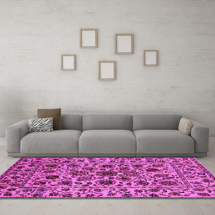 Machine Washable Oriental Pink Industrial Rug in a Living Room, wshurb2349pnk