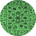 Round Machine Washable Oriental Emerald Green Industrial Area Rugs, wshurb2349emgrn