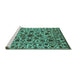 Sideview of Machine Washable Oriental Turquoise Industrial Area Rugs, wshurb2349turq