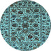 Round Machine Washable Oriental Light Blue Industrial Rug, wshurb2349lblu