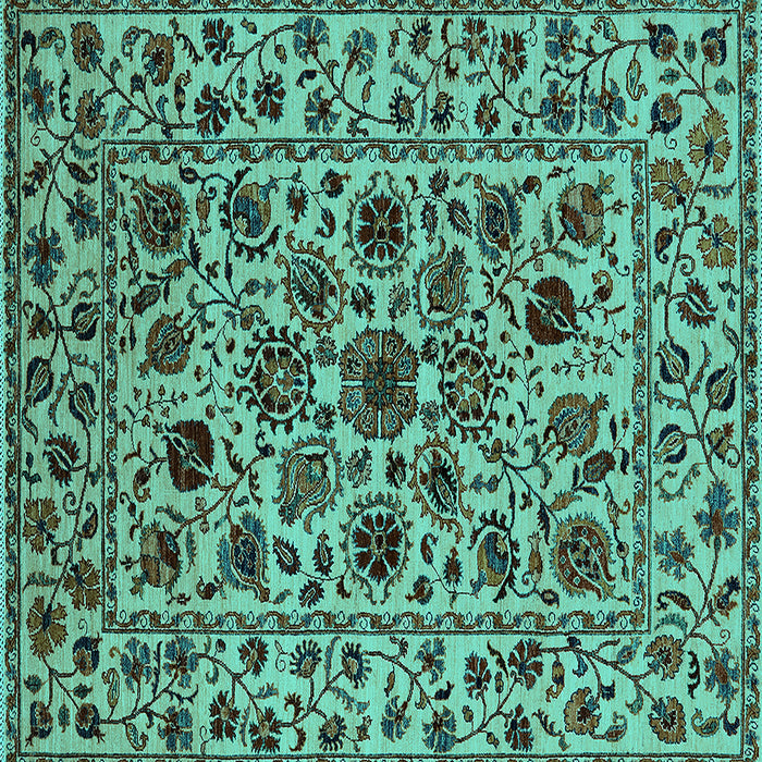 Square Machine Washable Oriental Turquoise Industrial Area Rugs, wshurb2349turq