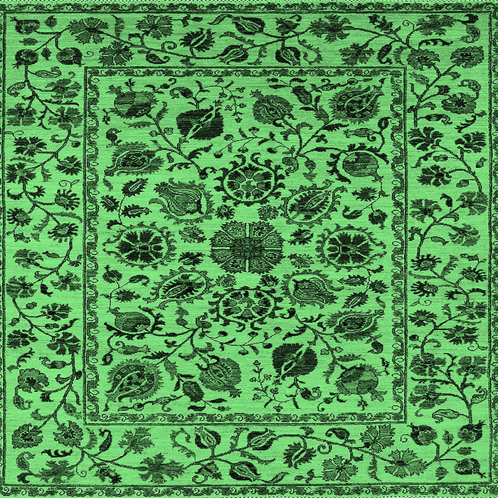 Square Machine Washable Oriental Emerald Green Industrial Area Rugs, wshurb2349emgrn